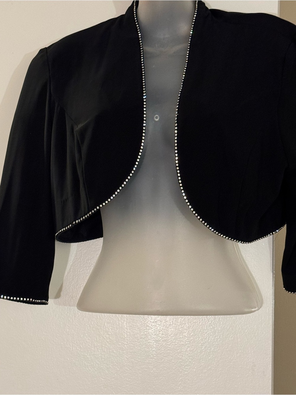 Alex Evenings Black Rhinestone-Trim Bolero Jacket